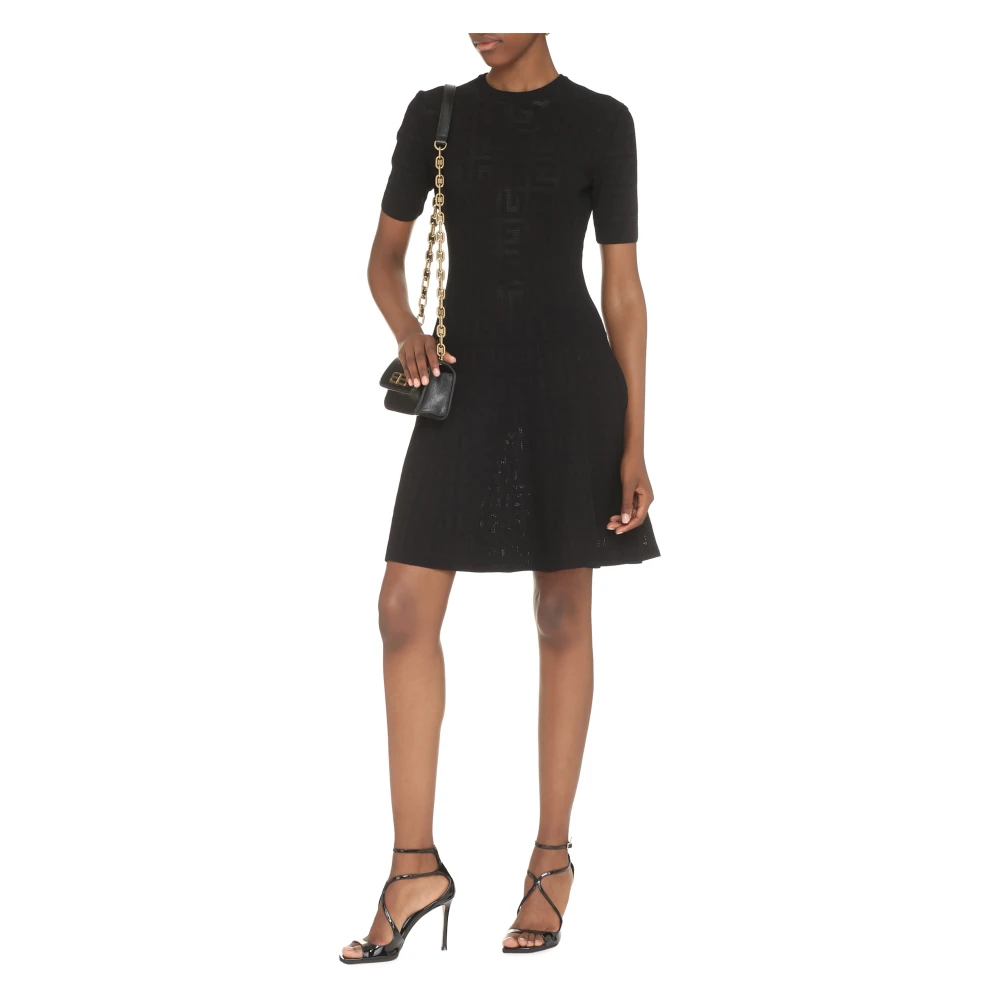 Givenchy Uitlopende Jacquard Gebreide Mini-Jurk Black Dames