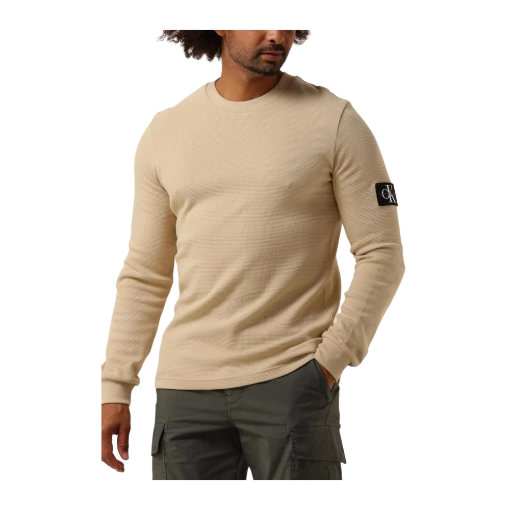 Calvin Klein Heren Badge Waffles LS Tee Beige Heren