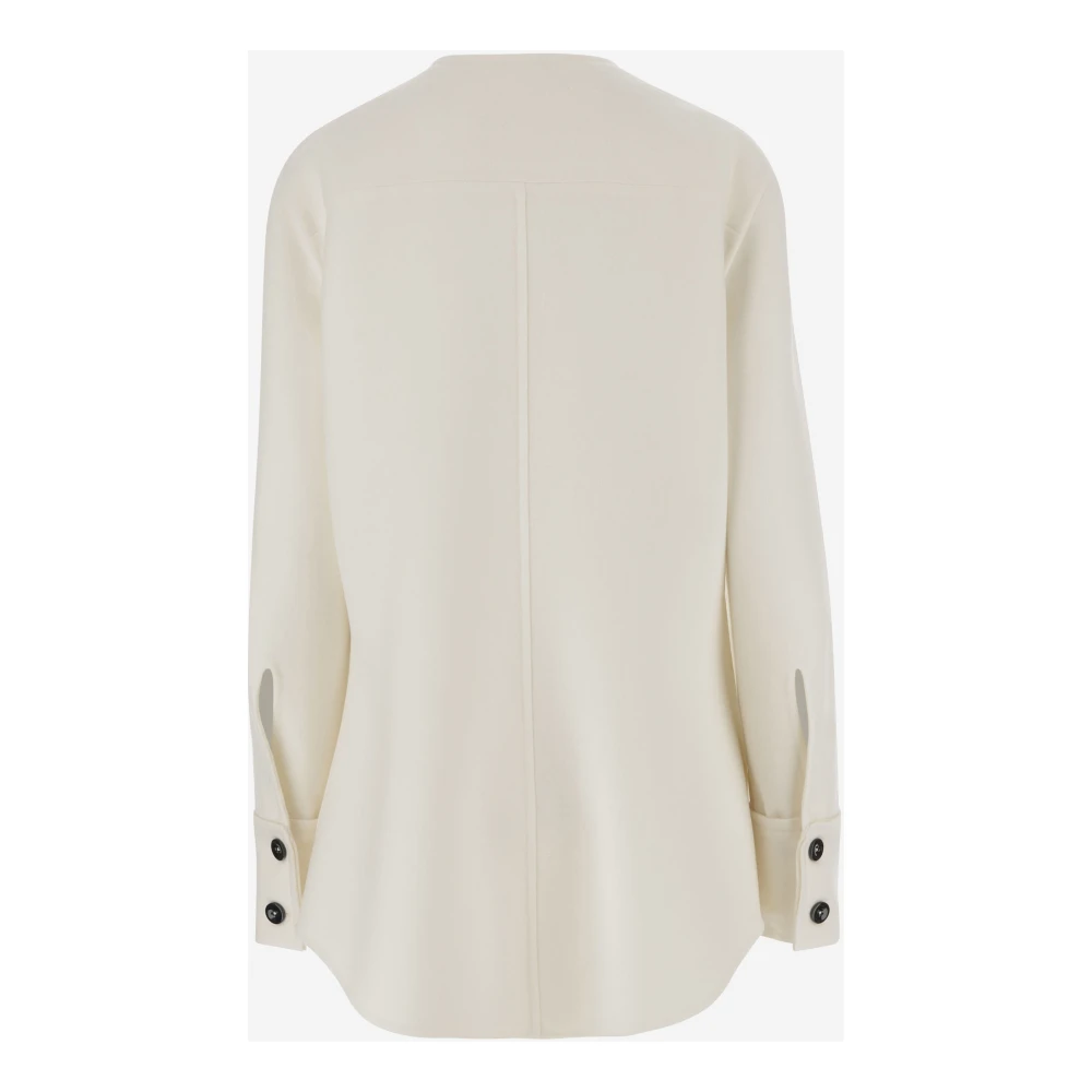Jil Sander Witte wollen jas met gebogen zoom Beige Dames