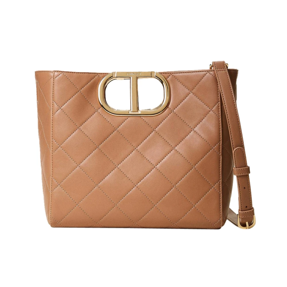 Twinset Gewatteerde Tote Tas met Ovaal T Handvat Brown Dames