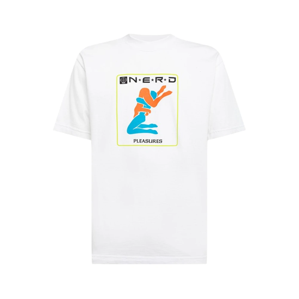 Pleasures Effengekleurd Katoenen T-Shirt met Print aan de Voorkant en Achterkant White Heren