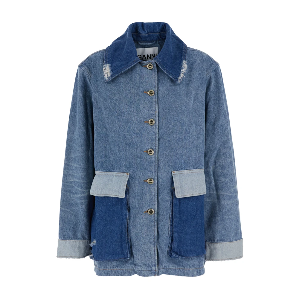Ganni , Denim Jackets, Female, Blue, Xs, Jacket In Patchwork Denim