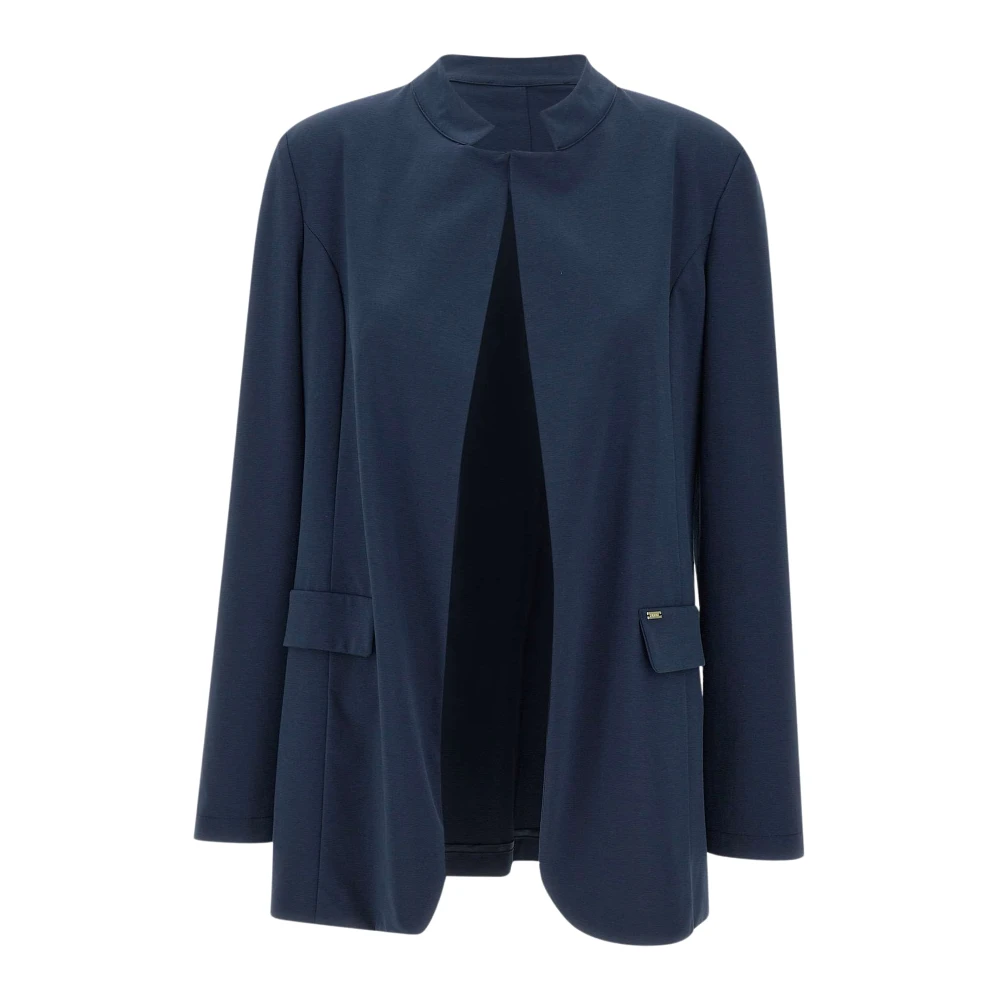Kaos Blauwe Stretch Blazer met Mock Zakken Blue Dames