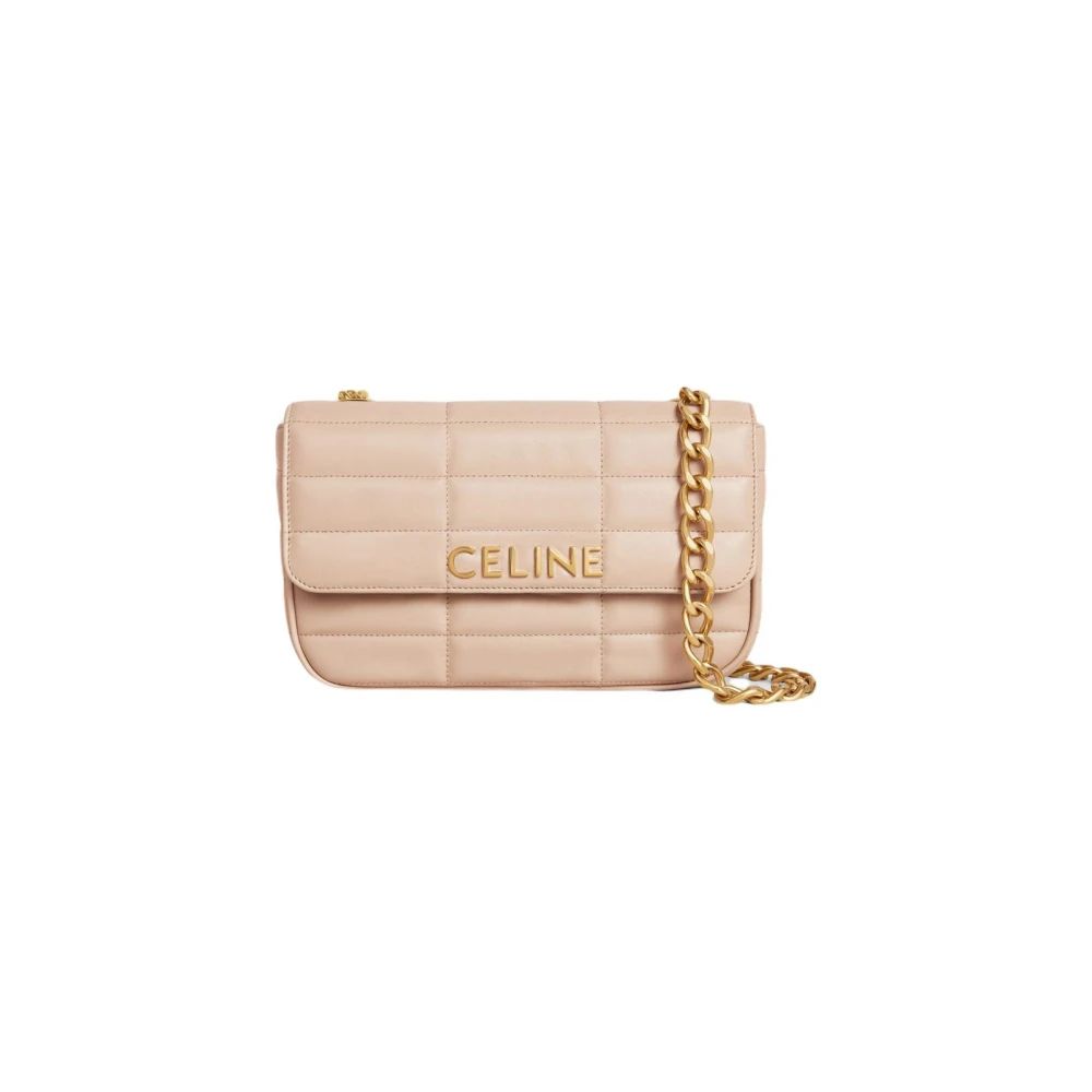 Celine Women's Beige Quilted Leather Flap Shoulder Bag
