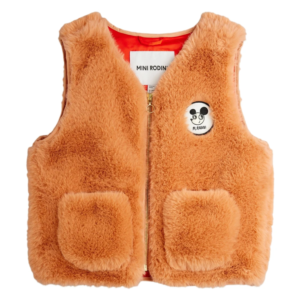 Mini Rodini Women's Pink Ritzratz Patch Faux Fur Gilet