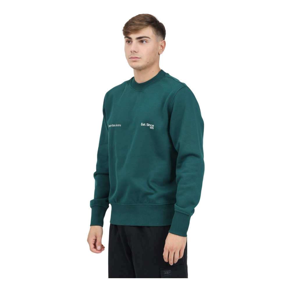 Calvin Klein Jeans Groene Crew Neck Sweater met Flocked Logo Print Green Heren