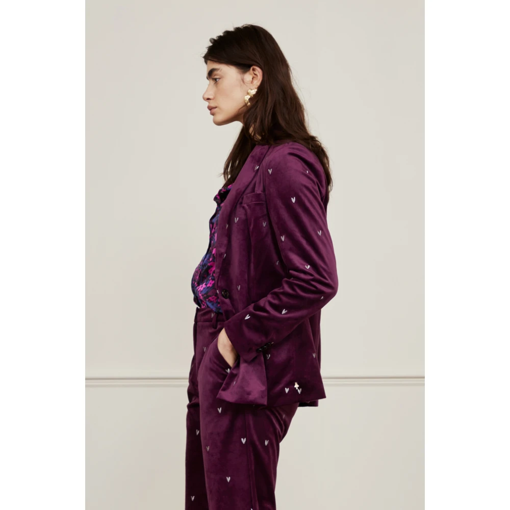 Fabienne Chapot Velvet Blazer met Hartenborduursel Purple Dames