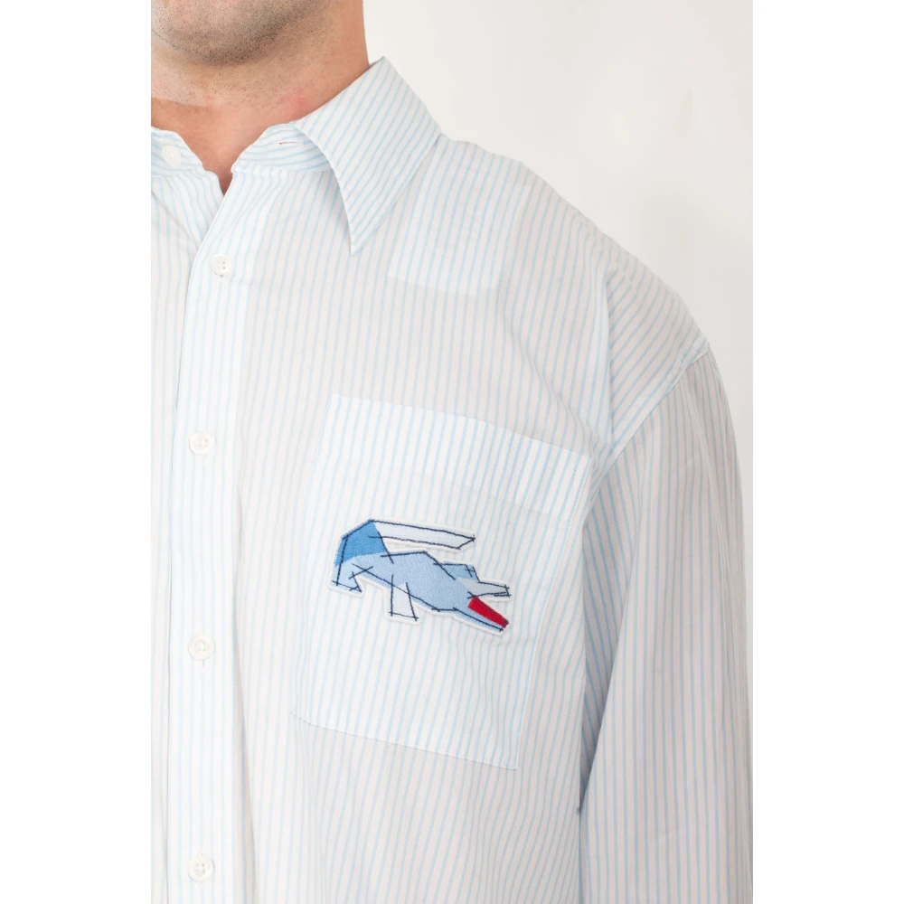 Lacoste Gestreept Croc Badge Shirt Gray Heren