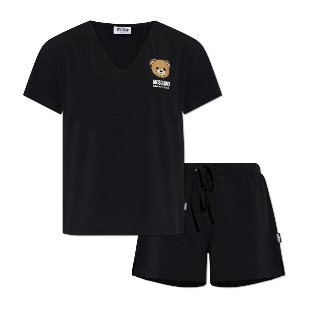 Moschino Vrouw Zwart Nachtkleding Dames, L, Tweed, Tweedelige Pyjama Met Logo