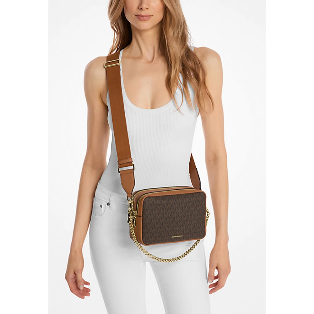 Michael Kors Bryant Medium Signature Logo Camera Crossbody Bag Brown Dames