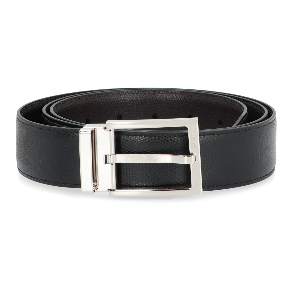 Ferragamo Men's Black Gancini Reversible Leather Belt