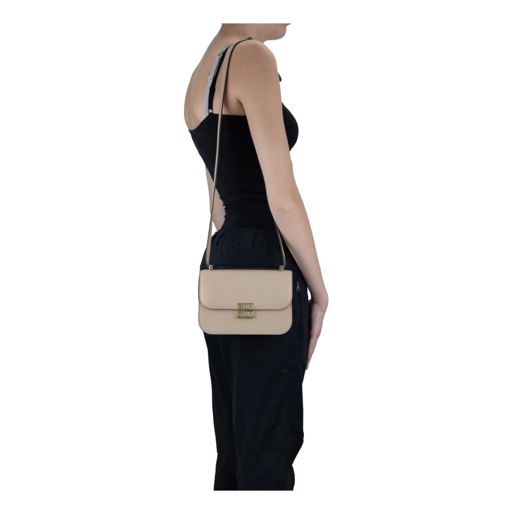 Miu Leren Dames Schoudertas met Druksluiting Beige Dames