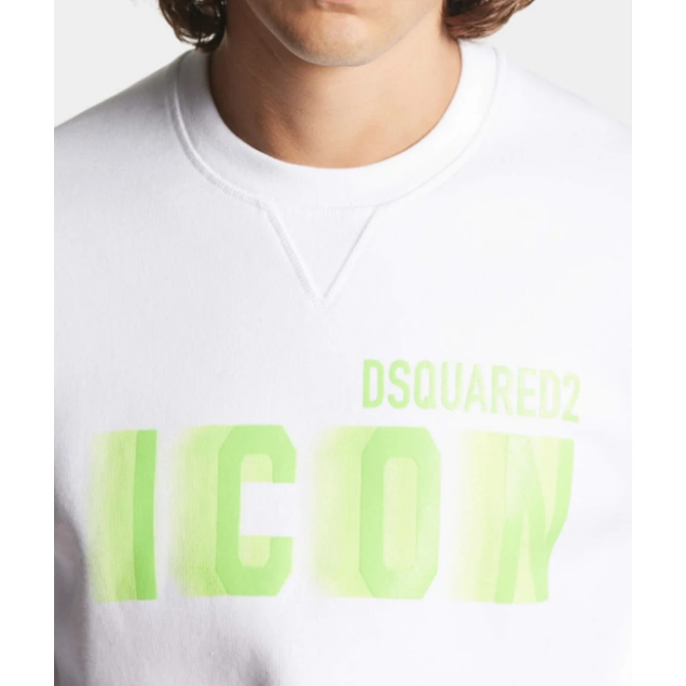 Dsquared2 Neon Groen Icon Ronde Hals Sweatshirt White Heren