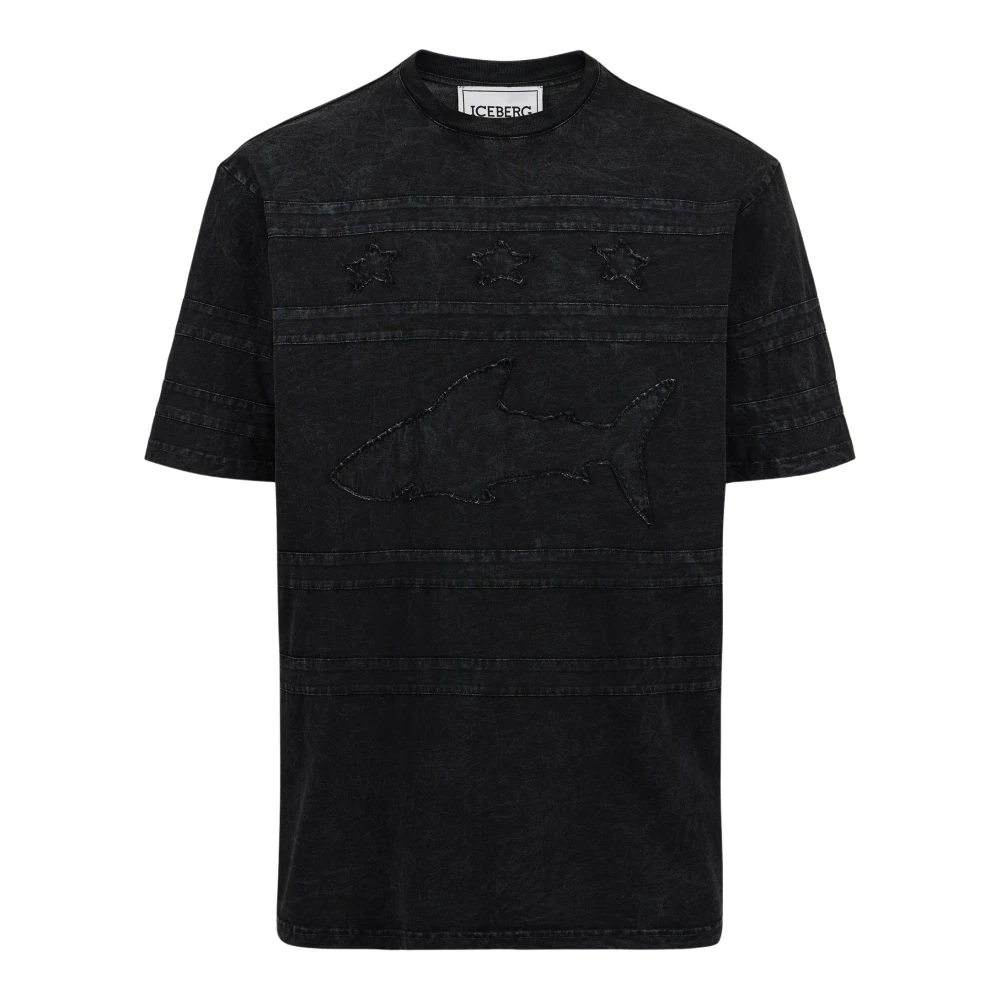 Iceberg Relaxed fit zwart T-shirt van geverfd katoenen jersey Black Heren