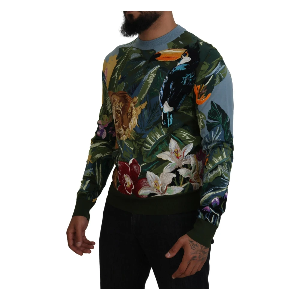 Dolce & Gabbana Jungle Geborduurde Wol-Zijde Trui Multicolor Heren