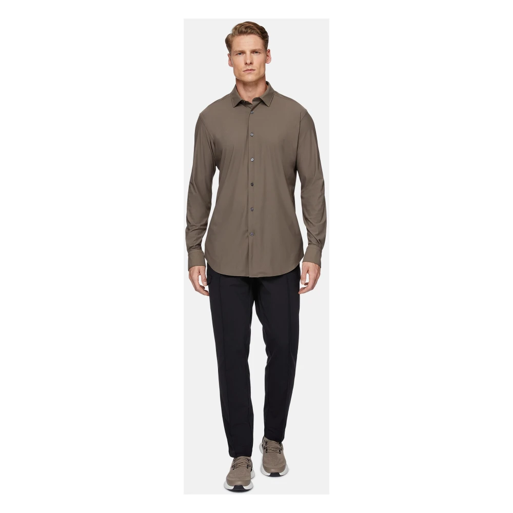 Boggi Milano Slim Fit Stretch Nylon Shirt Brown Heren