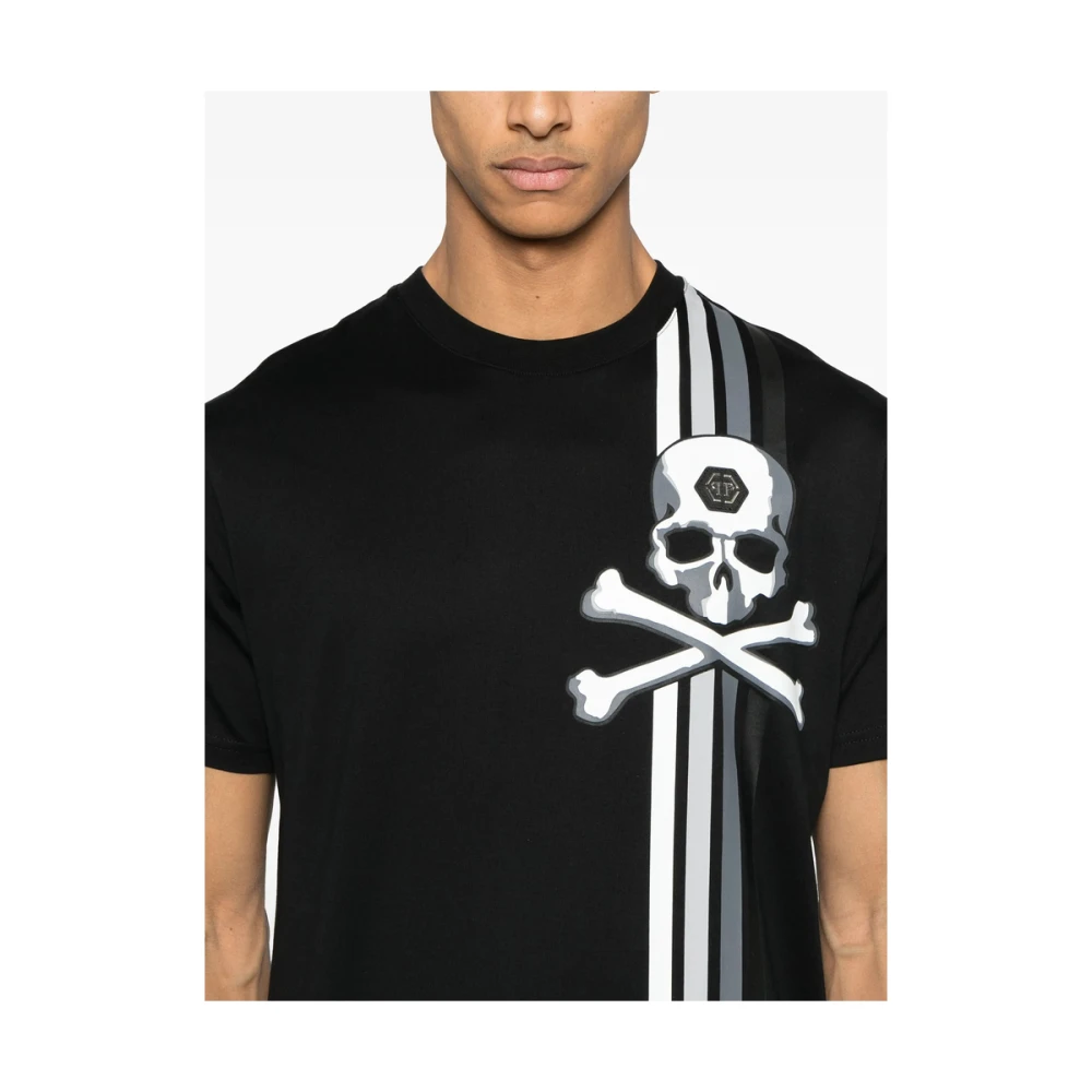 Philipp Plein Zwarte Gestreepte Crew Neck T-shirt Black Heren