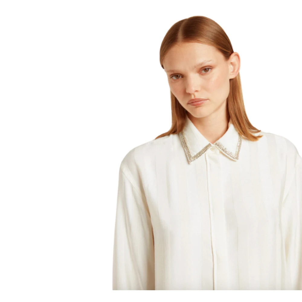 Golden Goose Witte Viscose Blouse met Kristallen Detail White Dames