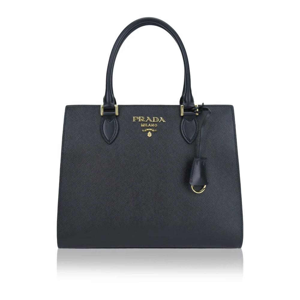 Prada Stijlvolle leren schoudertas magnetische knoop Black Dames