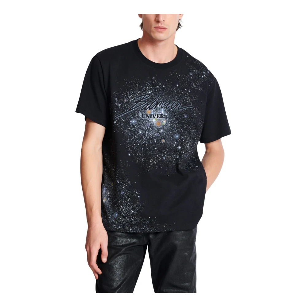 Balmain Gedrukt Univere-logo en teer T-shirt Black Heren