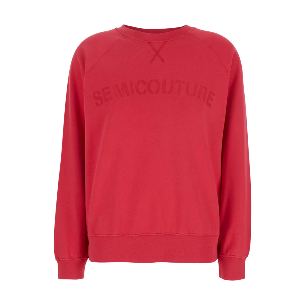 Semicouture Fuchsia Logo Crewneck Sweatshirt Katoen Vrouw Pink Dames