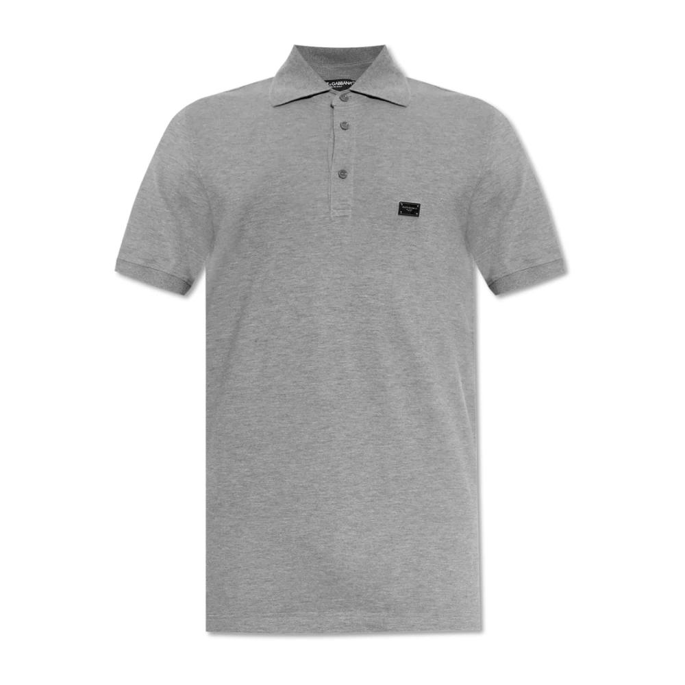 Dolce & Gabbana Men's Gray Cotton Polo With Appliqué