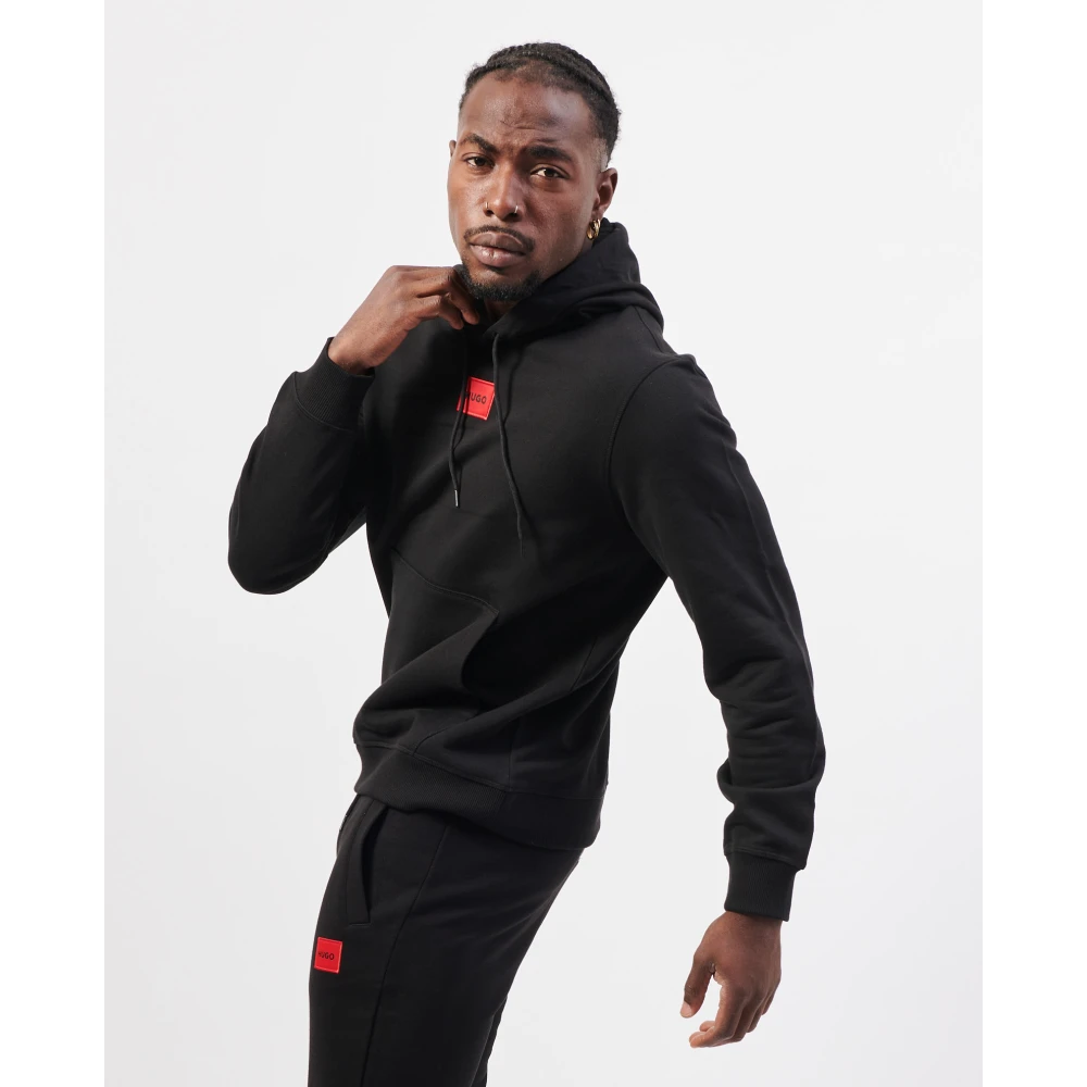 Hugo Boss Zwarte French Terry hoodie met rode logopatch Black Heren