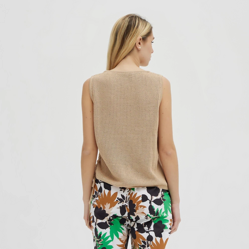 Giorgio Grati Geribbelde Katoenen Top Zandkleur Beige Dames