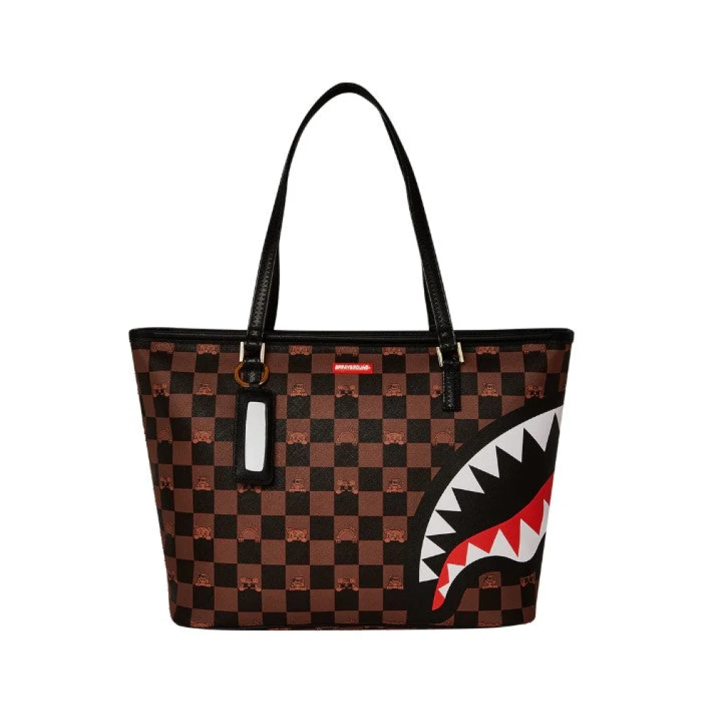 Sprayground Women's Brown Shopping Bags, One Size, Peeking Character Check Tote