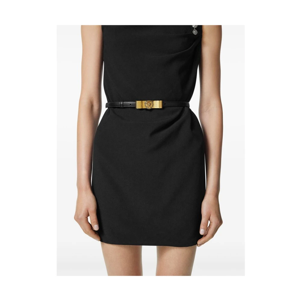 Versace Zwarte Leren Riem met Gouden Logo Black Dames