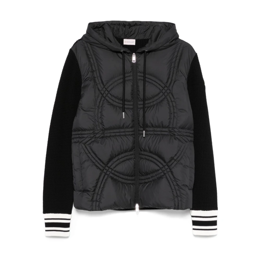 Moncler Svart Dragkedja Huva Logo Patch Tröja Black, Herr