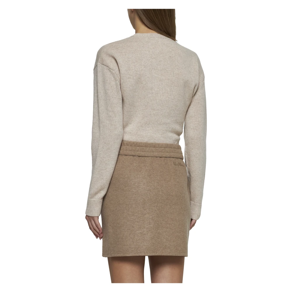Max Mara Geborduurd Logo Wollen Minirok Brown Dames