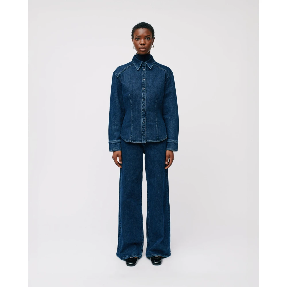 IVY OAK Gebogen Denim Blouse met Gewassen Look Blue Dames