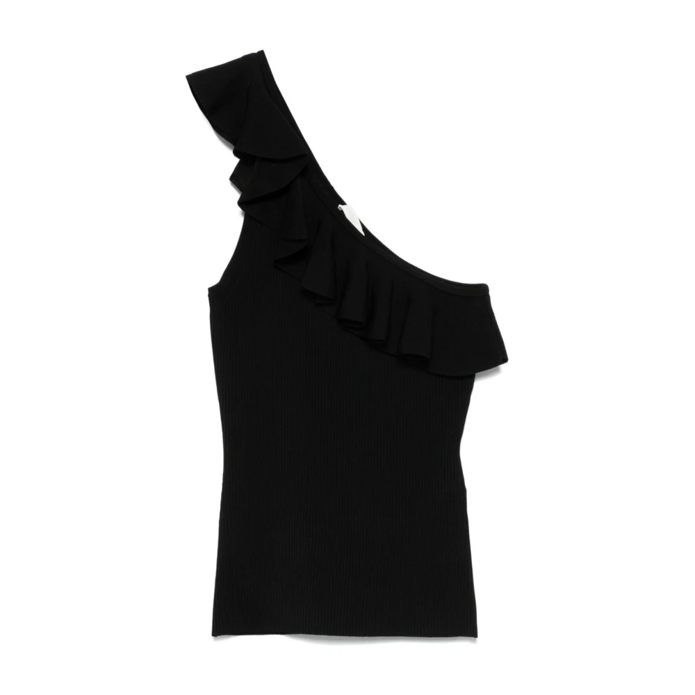 Zimmermann Women's Black Sleeveless Tops,, One-Shoulder Frill Top Small