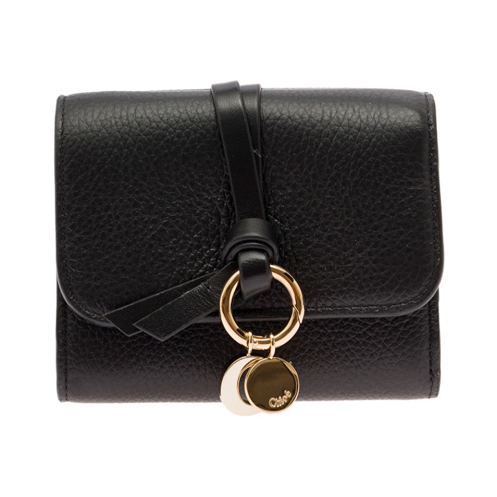 Chloé Zwarte leren tri-fold portemonnee met alfabet bedel Black Dames
