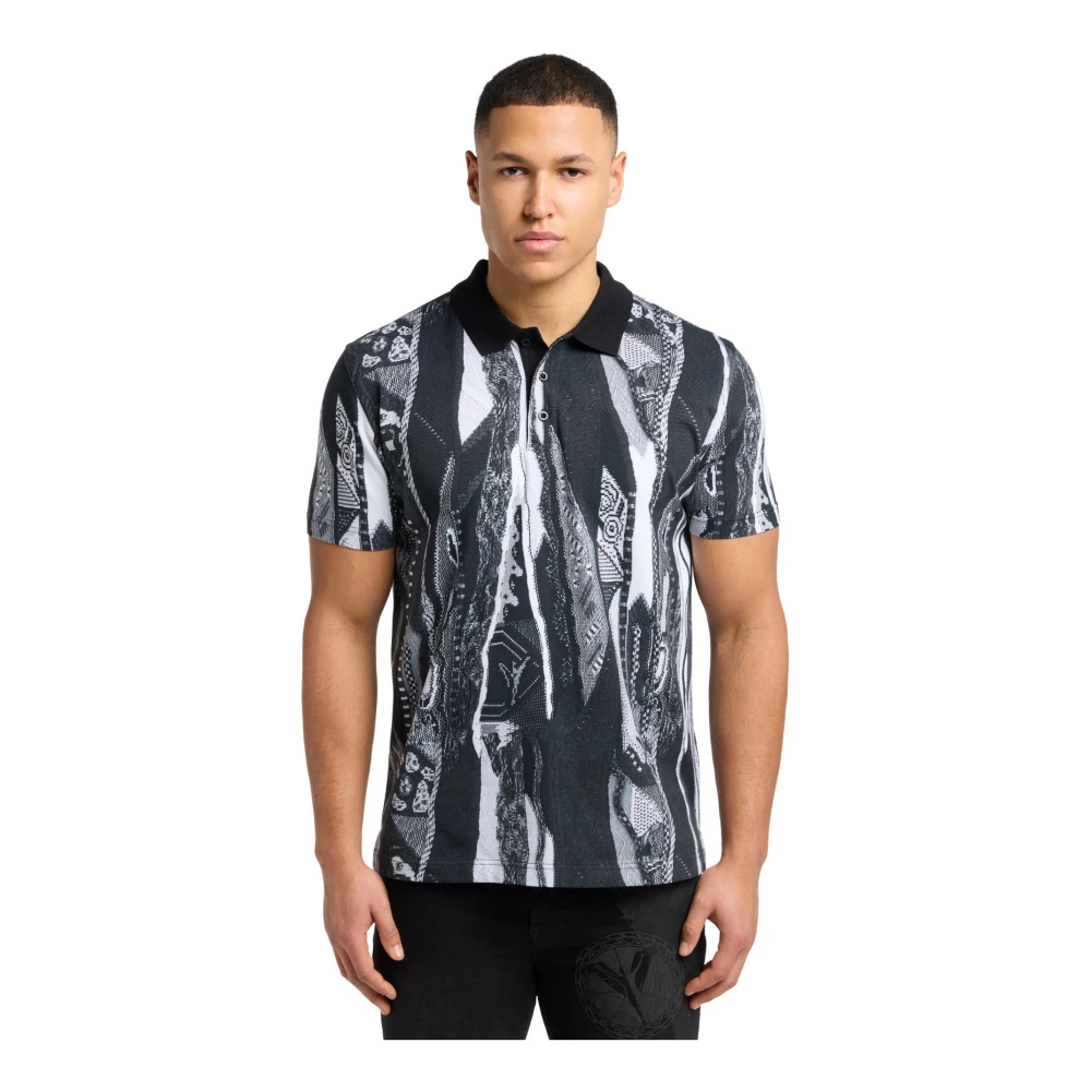 carlo colucci Polo Shirt met Knitprint Black Heren