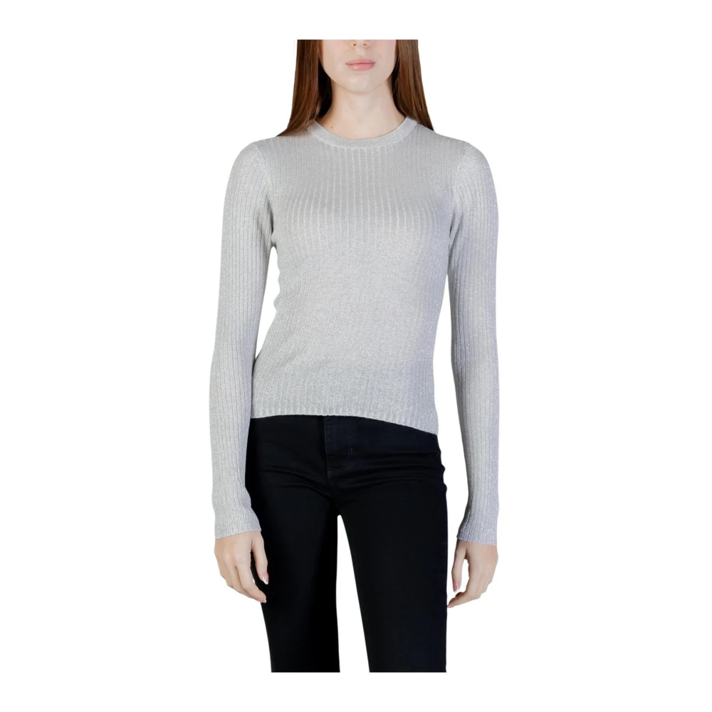 Jacqueline De Yong Women's Gray Round Neck Long Sleeve Knitwear