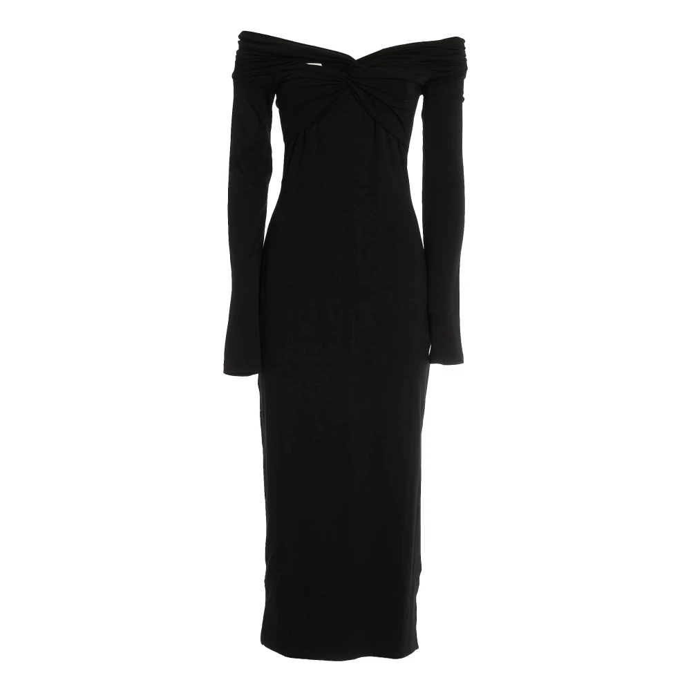 Rotate Birger Christensen Zwarte Off Shoulder Lange Jurk Black Dames