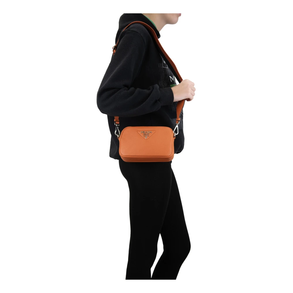 Prada Leren Dames Schoudertas Rits Sluiting Orange Dames