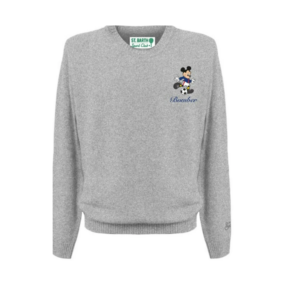 Mc2 Saint Barth Men's Gray Embroidered Jumper Heron Light - Round-Neck Knitwear - 2XL - Knitwear