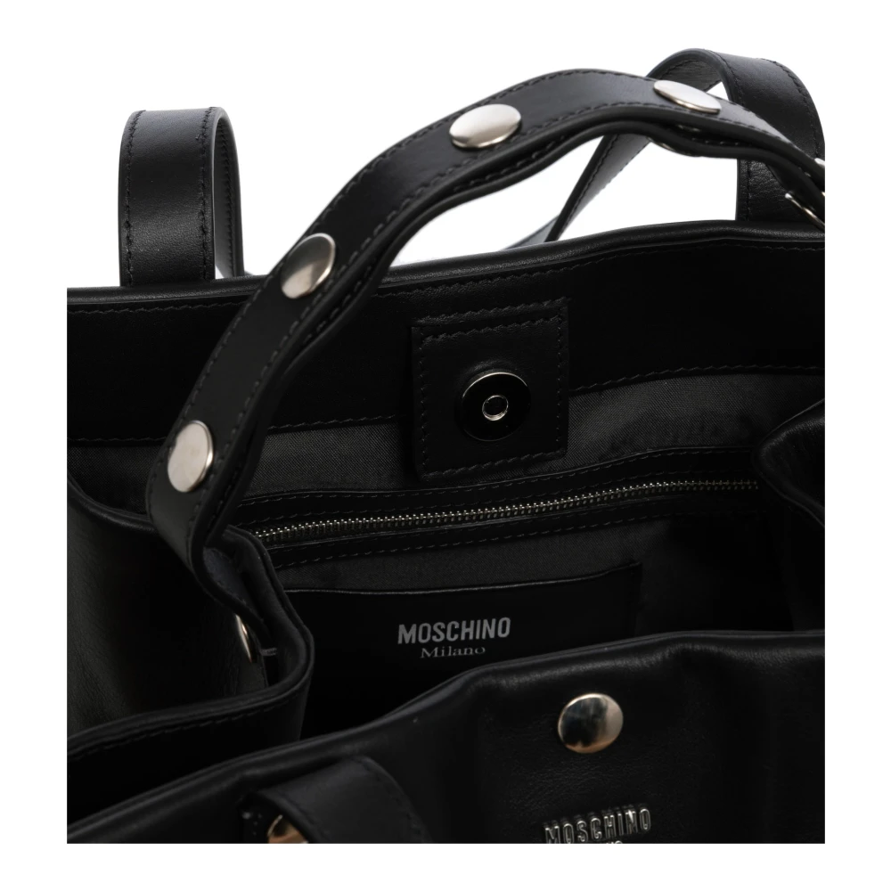 Moschino Schoudertas met drukknopen en logo Black Dames