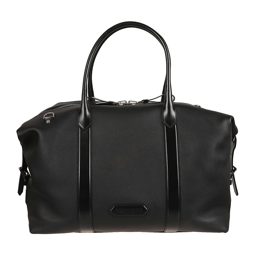 Tom Ford Svart läder sidospenne holdall väska Black, Herr