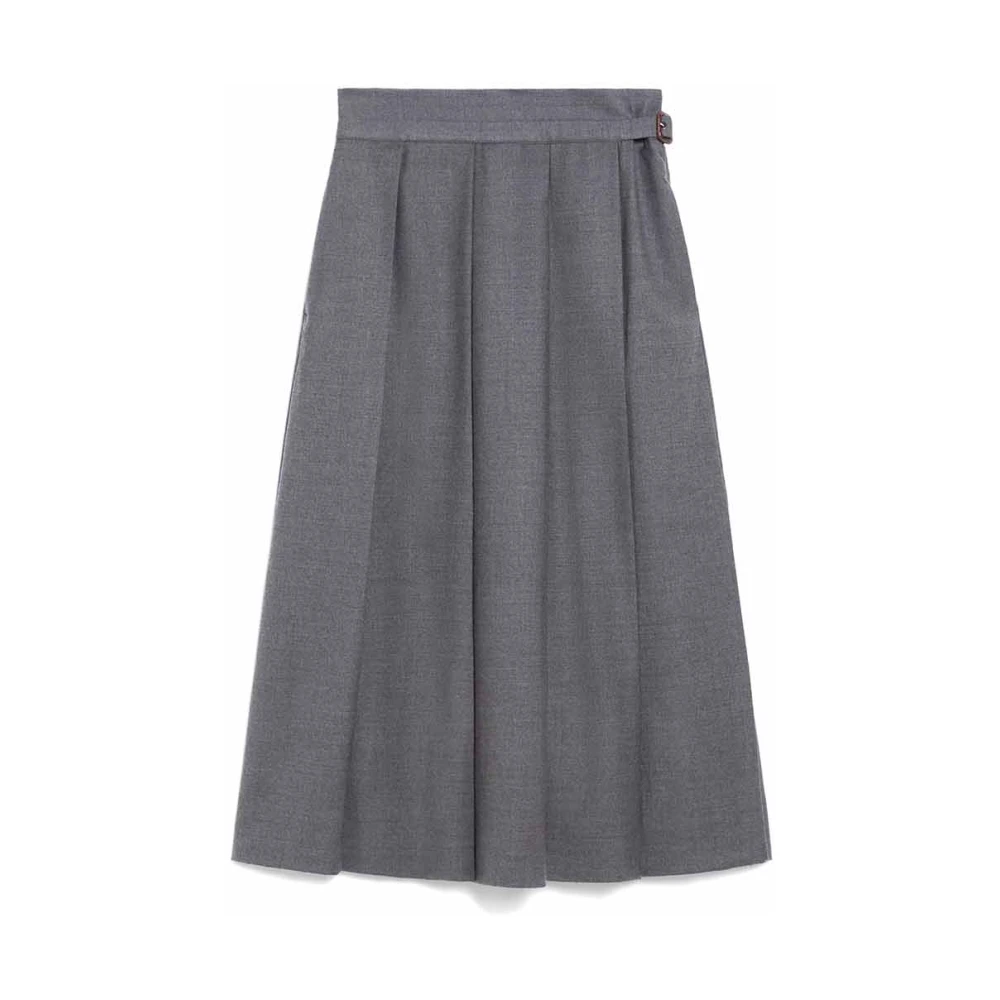 Max Mara Grijze Wollen Geplooide Lange Rok Gray Dames