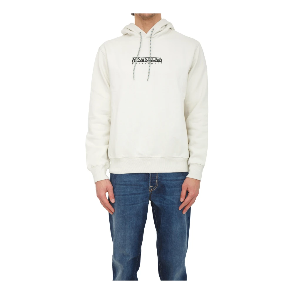 Napapijri White Hoodies, Male, Xl, Sweatshirt