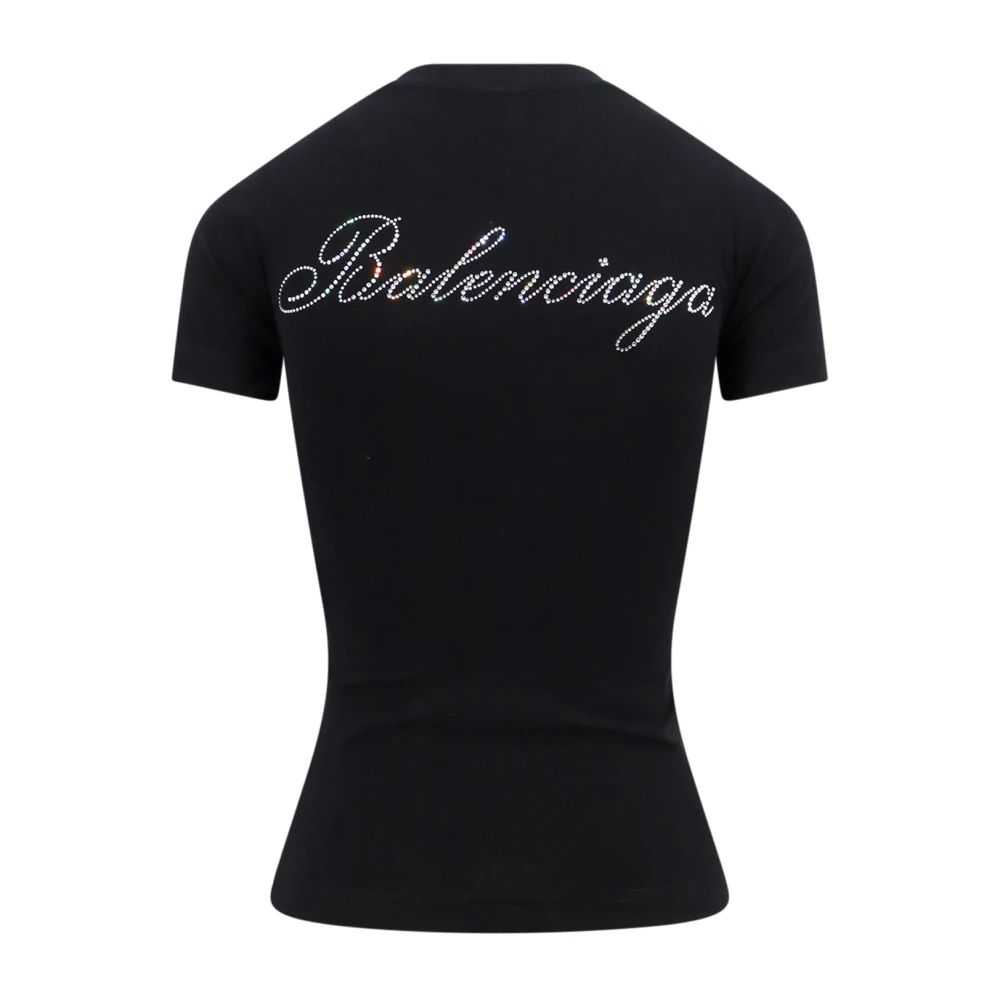 Balenciaga Rhinestone Print Slim Fit T-Shirt Black Dames