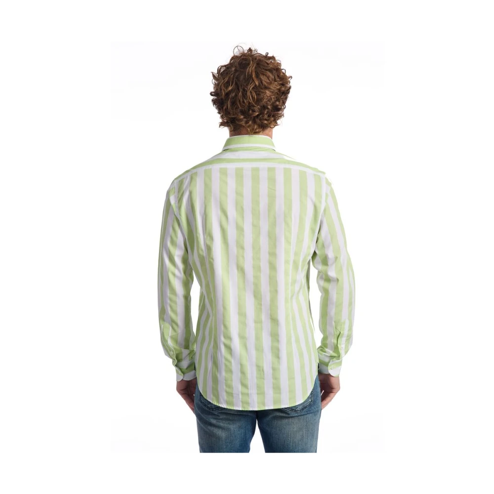 Baldinini Gestreept Overhemd Slim Fit Franse Kraag Green Heren