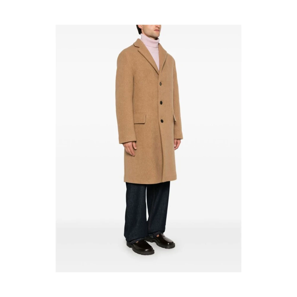 Dries Van Noten Beige Wollen Jas met Geborsteld Effect Brown Heren
