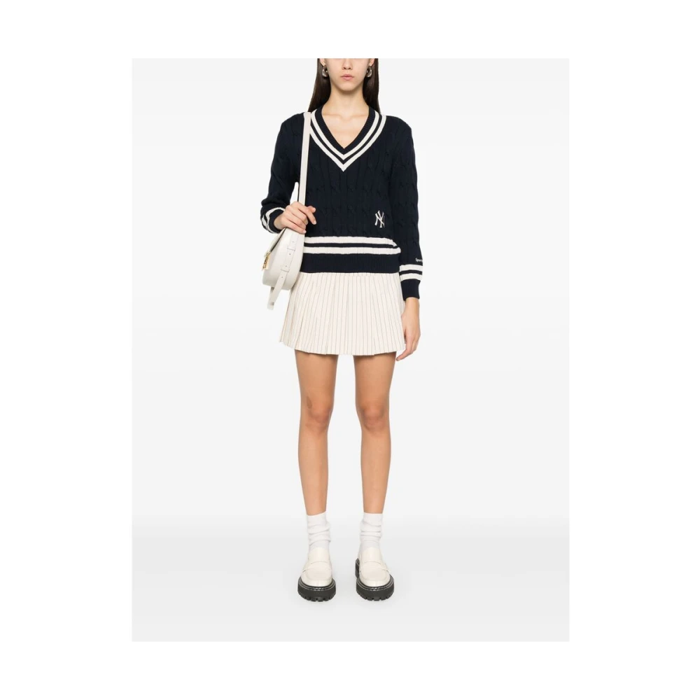 Sporty & Rich Navy Blue Kabeltrui Blue Dames