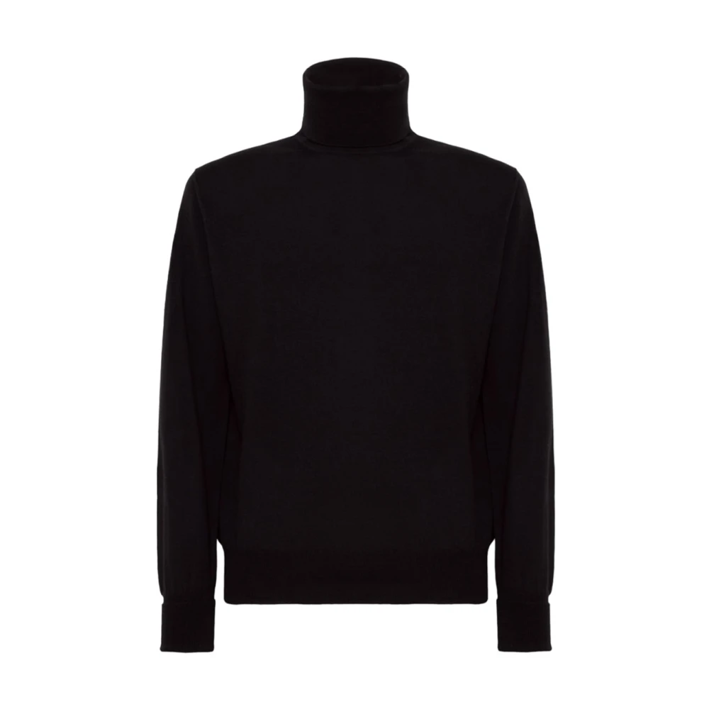 Alpha Studio Merino Turtleneck Jumpers met leren patches Black Heren