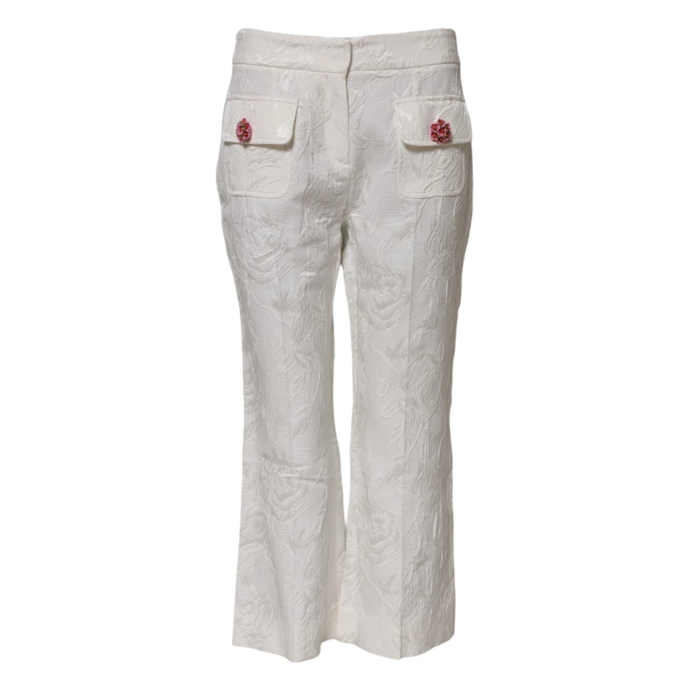 Dolce & Gabbana Women's White Floral Jacquard Cropped Flared Trousers - Wide Trousers - 2XS- Trousers